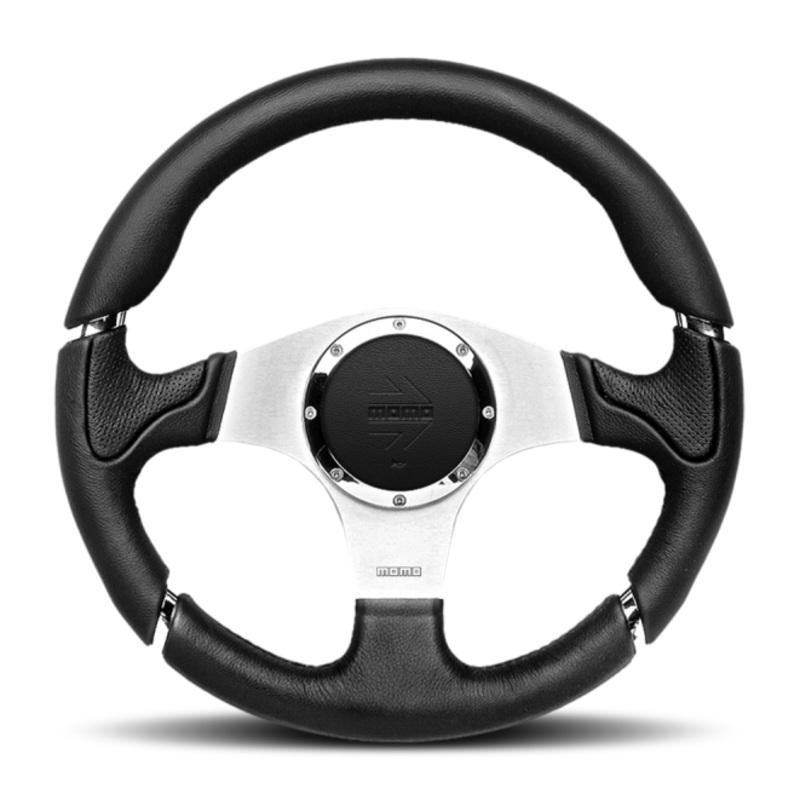 Momo Millenium Steering Wheel 350 mm - Black Leather/Black Stitch/Brshd Spokes