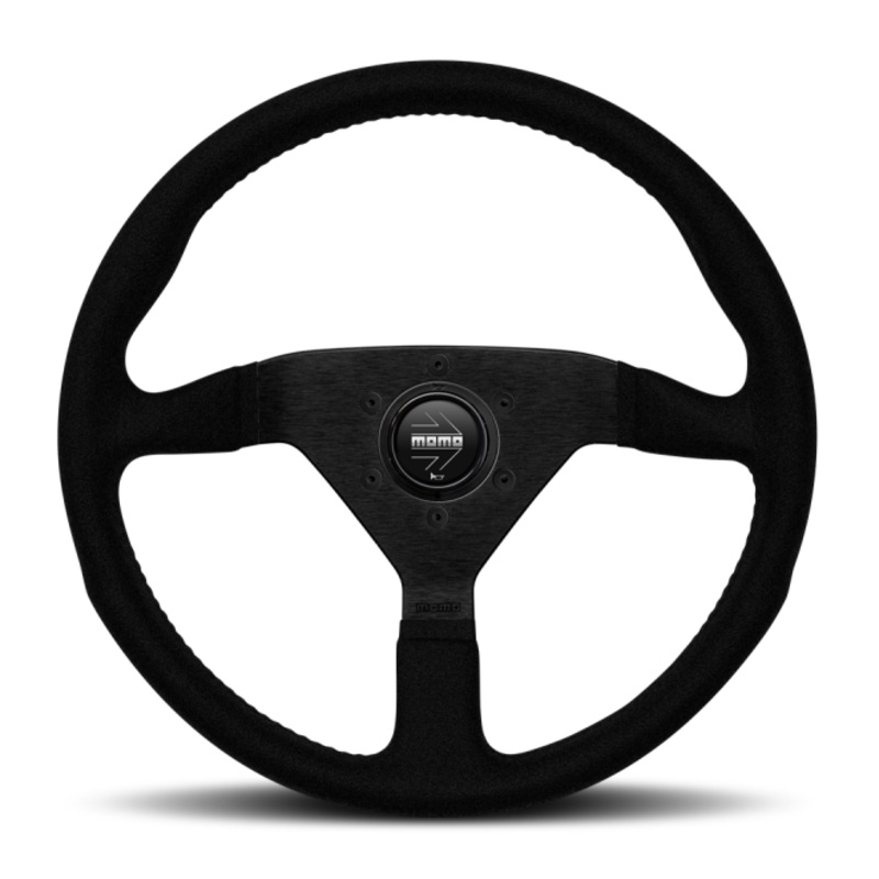 Momo Montecarlo Alcantara Steering Wheel 320 mm - Black/Black Stitch/Black Spokes