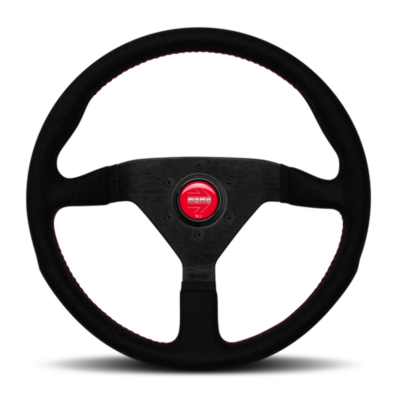 Momo Montecarlo Alcantara Steering Wheel 320 mm - Black/Red Stitch/Black Spokes