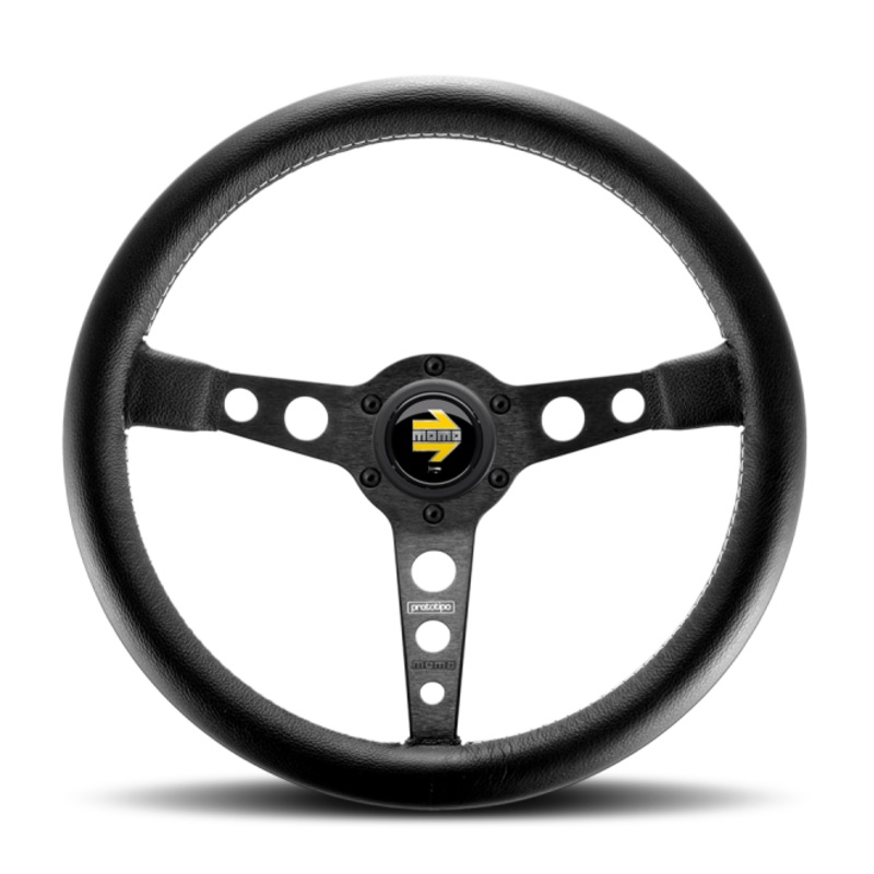 Momo Prototipo Steering Wheel 350 mm - Black Leather/Wht Stitch/Black Spokes