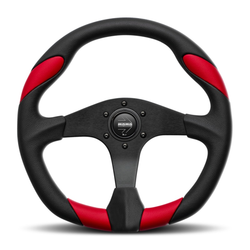 Momo Quark Steering Wheel 350 mm - Black Poly/Black Spokes/Red Inserts