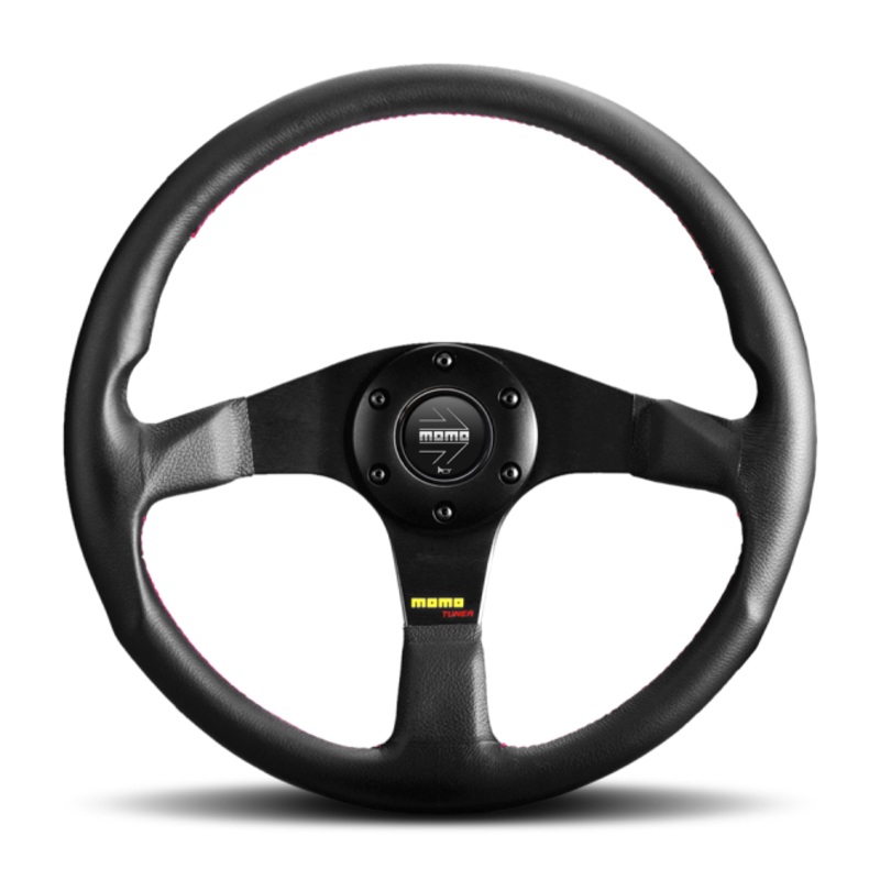Momo Tuner Steering Wheel 320 mm - Black Leather/Red Stitch/Black Spokes