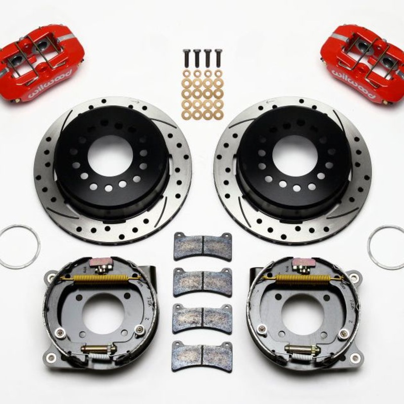 Wilwood Dynapro Low-Profile 11.00in P-Brake Kit Drill-Red Chevy 12 Bolt 2.75in Off w/ C-Clips