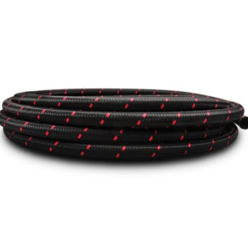 Vibrant -10 AN Two-Tone Black/Red Nylon Braided Flex Hose (10 foot roll)