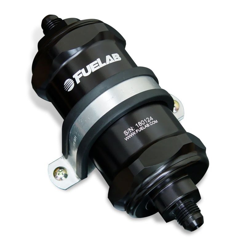 Fuelab 818 In-Line Fuel Filter Standard -6AN In/Out 100 Micron Stainless - Black