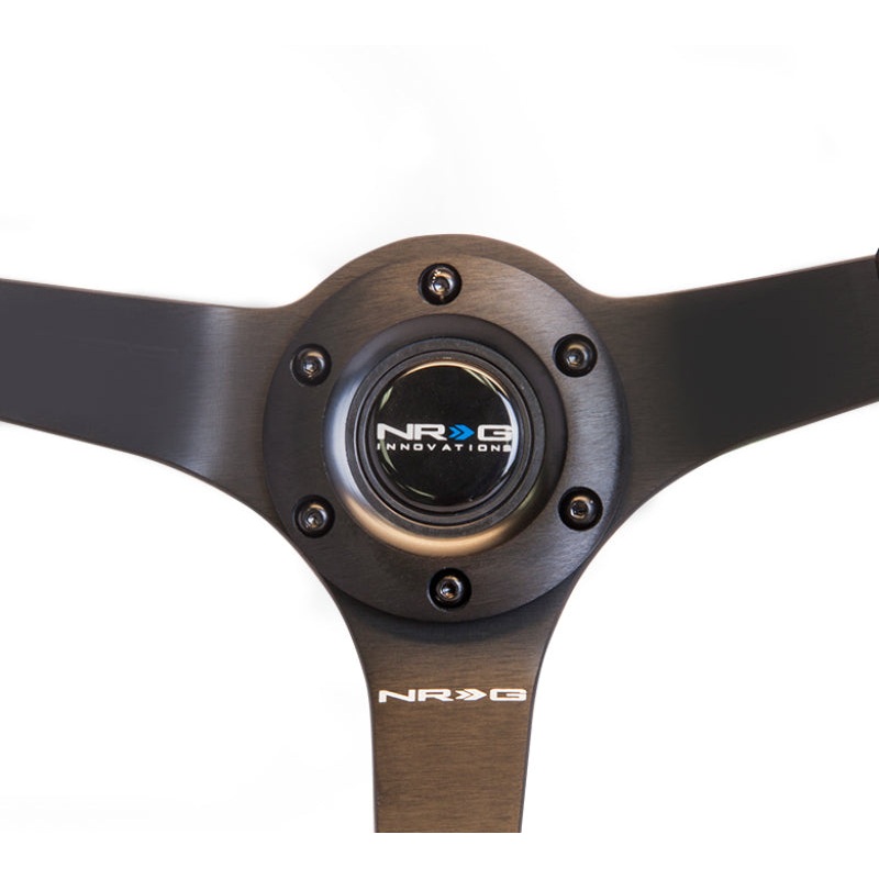 NRG Reinforced Steering Wheel (350mm / 3in. Deep) Blk Suede w/Blk BBall Stitch (Odi Bakchis Edition)