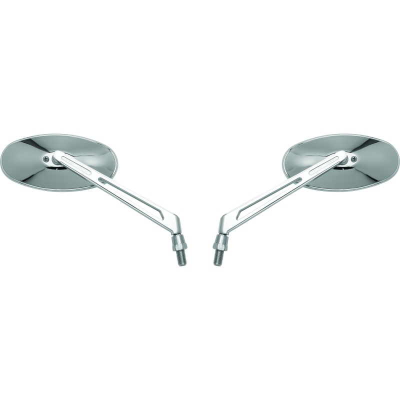 BikeMaster Oval Mirror Machined Arm w/10mm/Yam 10mm/HD Adapters - Pair - Chrome