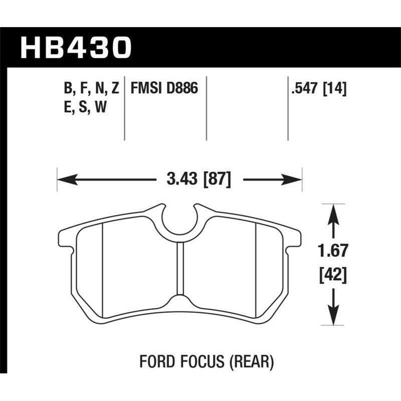 Hawk 00-07 Ford Focus DTC30 Rear Race Brake Pads