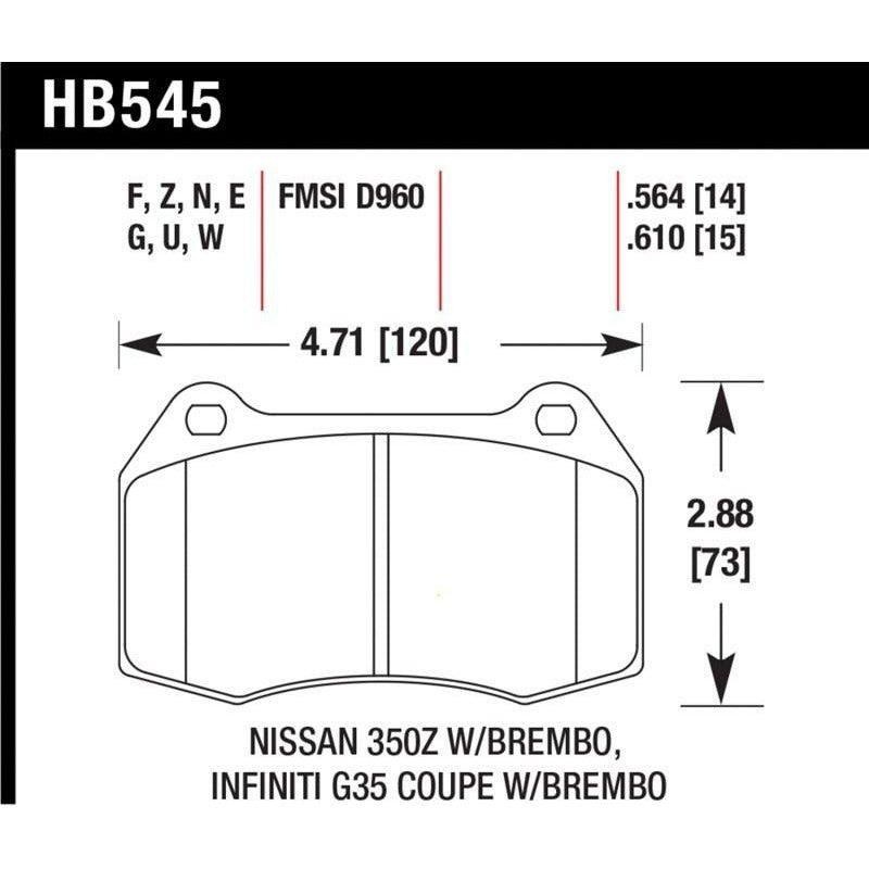 Hawk 03-04 Infinit G35 / 04-09 Nissan 350z w/ Brembo DTC-60 Race Front Brake Pads