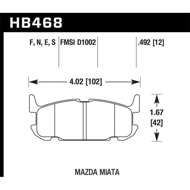 Hawk 03-05 Miata w/ Sport Suspension Blue 9012 Race Rear Brake Pads D1002