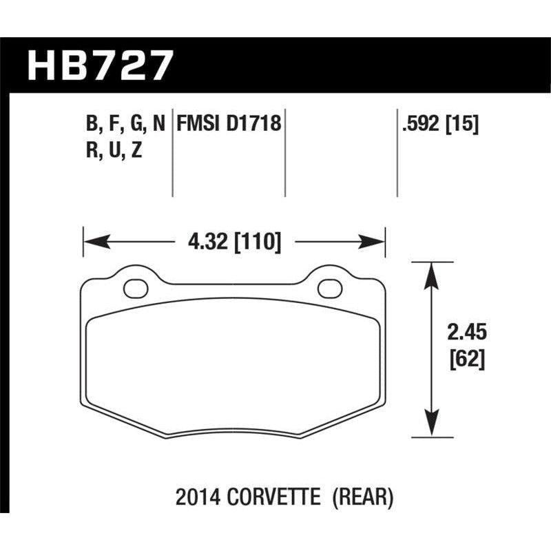 Hawk 2014 Chevrolet Corvette DTC-70 Rear Brake Pads