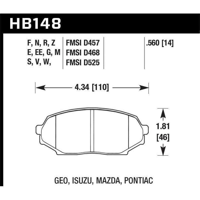 Hawk 90-93 Geo Storm / 90-92 Isuzu Impulse / 90-93 Mazda Miata DTC-30 Front Race Pads