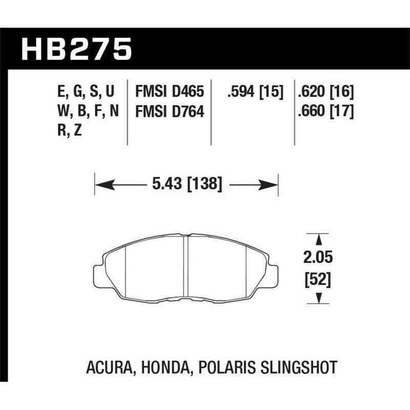 Hawk 97-99 Acura CL / 93-02 Honda Accord Coupe DX/EX/LX/96-10 Civic Coupe EX DTC-60 Race Brake Pads