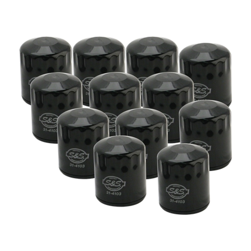 S&S Cycle 99-18 BT/2017+ M8/X-Wedge Black Oil Filter - 12 Pack