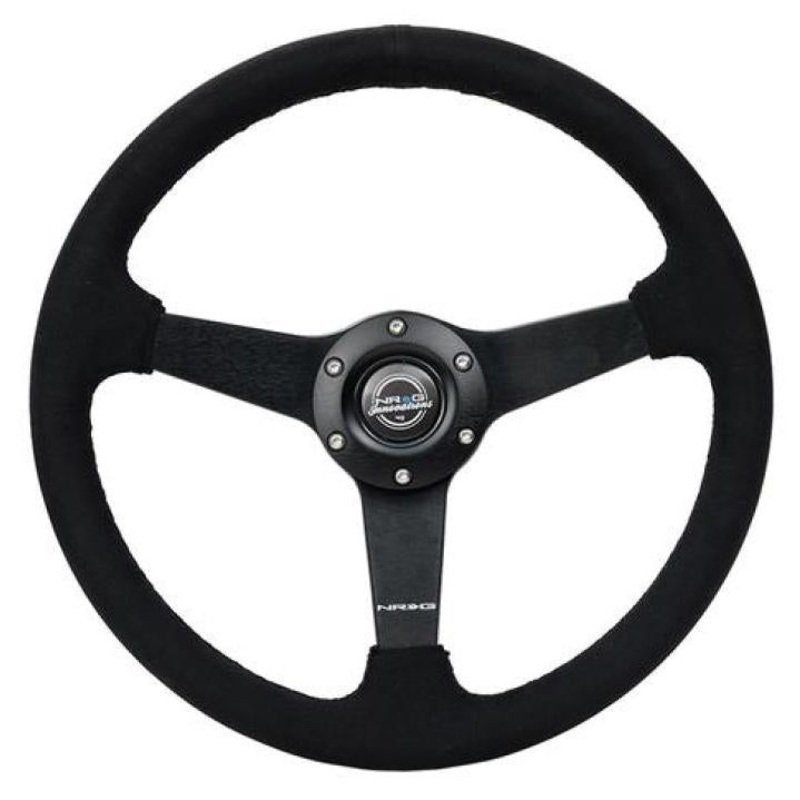 NRG Sport Steering Wheel (350mm/ 1.5in. Deep) Matte Black Spoke/ Black Alcantara w/ Black Stitching