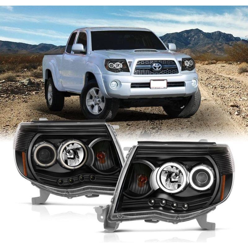 ANZO 2005-2011 Toyota Tacoma Projector Headlights w/ Halo Black