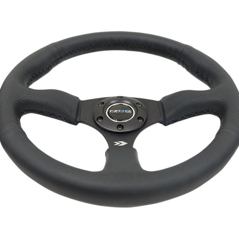 NRG Reinforced Steering Wheel (350mm / 2.5in. Deep) Blk Leather Comfort Grip w/5mm Matte Blk Spokes