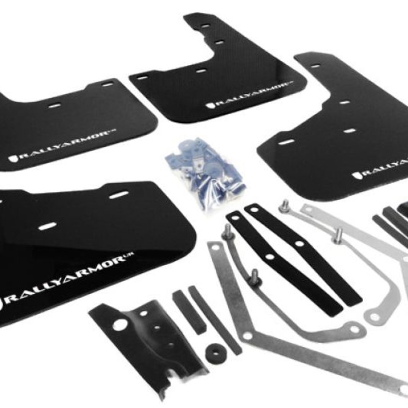Rally Armor 13-19 Ford Fiesta ST Black UR Mud Flap w/White Logo