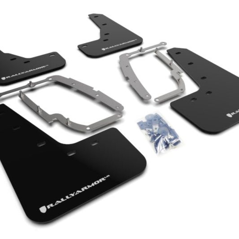 Rally Armor 17-23 Tesla Model 3 Black UR Mud Flap w/White Logo